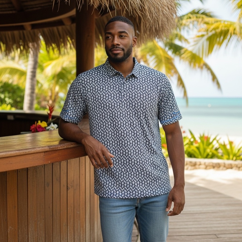 Tommy Bahama IslandZone Mens XXXL Navy White Geometric Polo ST227272 UPF 30